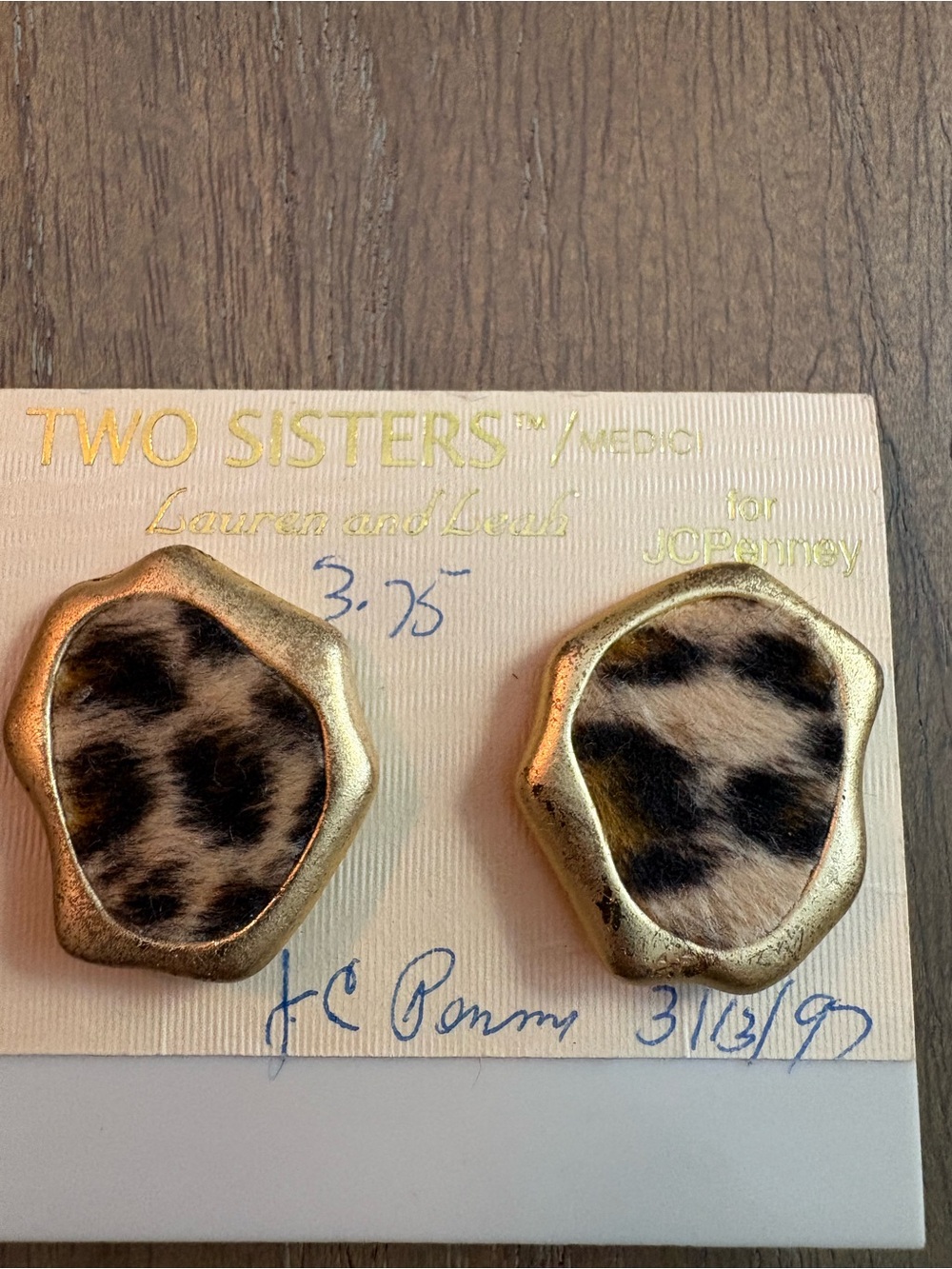 VinTwo Sisters by Lauren and Lewis for JCPenney Gold Leopard Print Clip Earrings